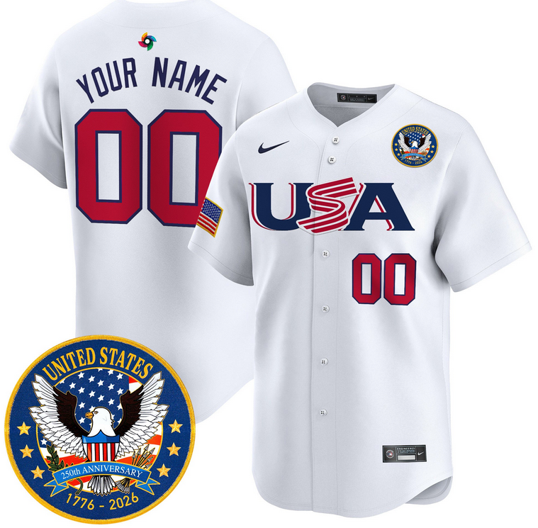Custom Men Team USA World Baseball Classic 250th Anniversary  white 2026 Roster Patch Vapor Jersey->customized mlb jersey->Custom Jersey